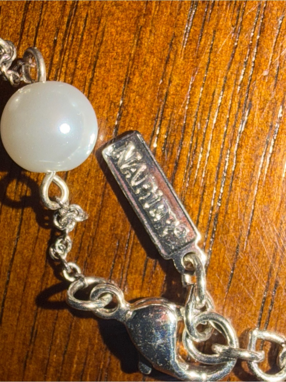 Vintage Napier White Faux Pearl Station Necklace Silver Tone 16” Signed - Picture 6 of 7